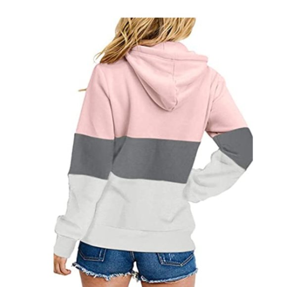 Long Sleeve Color Block Knited Pullover Drawstring - Picture 2 of 2